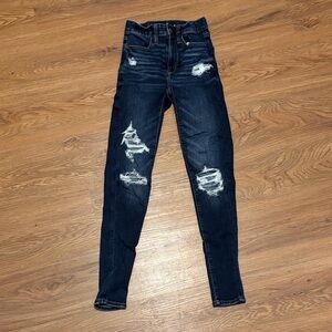 American Eagle Outfitters Dark Wash Distressed Skinny Jeans